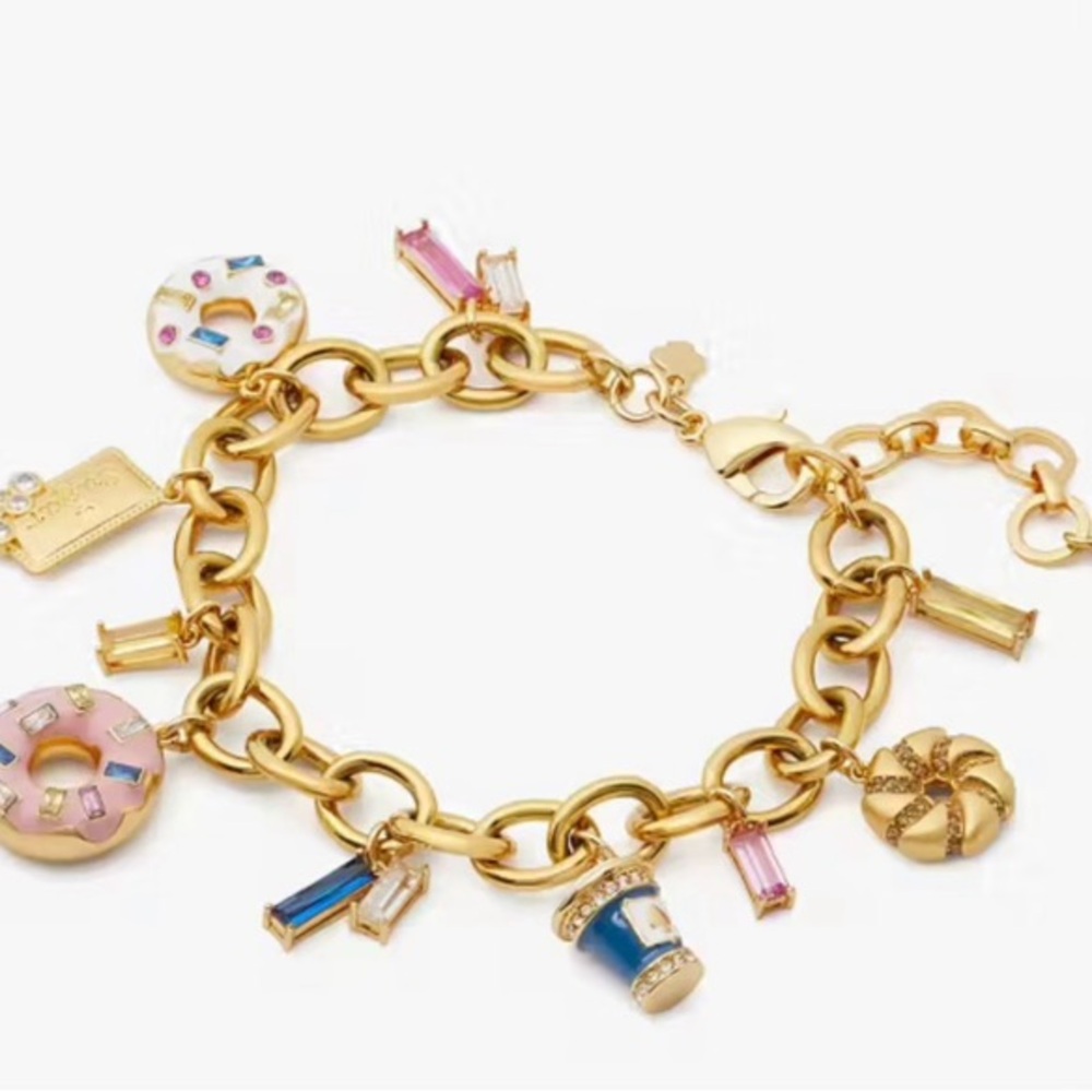 NWT KATE SPADE COFFEE BREAK DONUT CHARM BRACELET, COLLECTIBLE NOVELTY